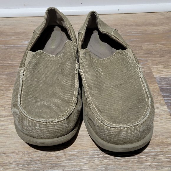 Crocs Santa Cruz Loafers 2 Luxe Slip On Shoes  Canvas Khaki 202056 Mens Size 9 - Picture 2 of 6